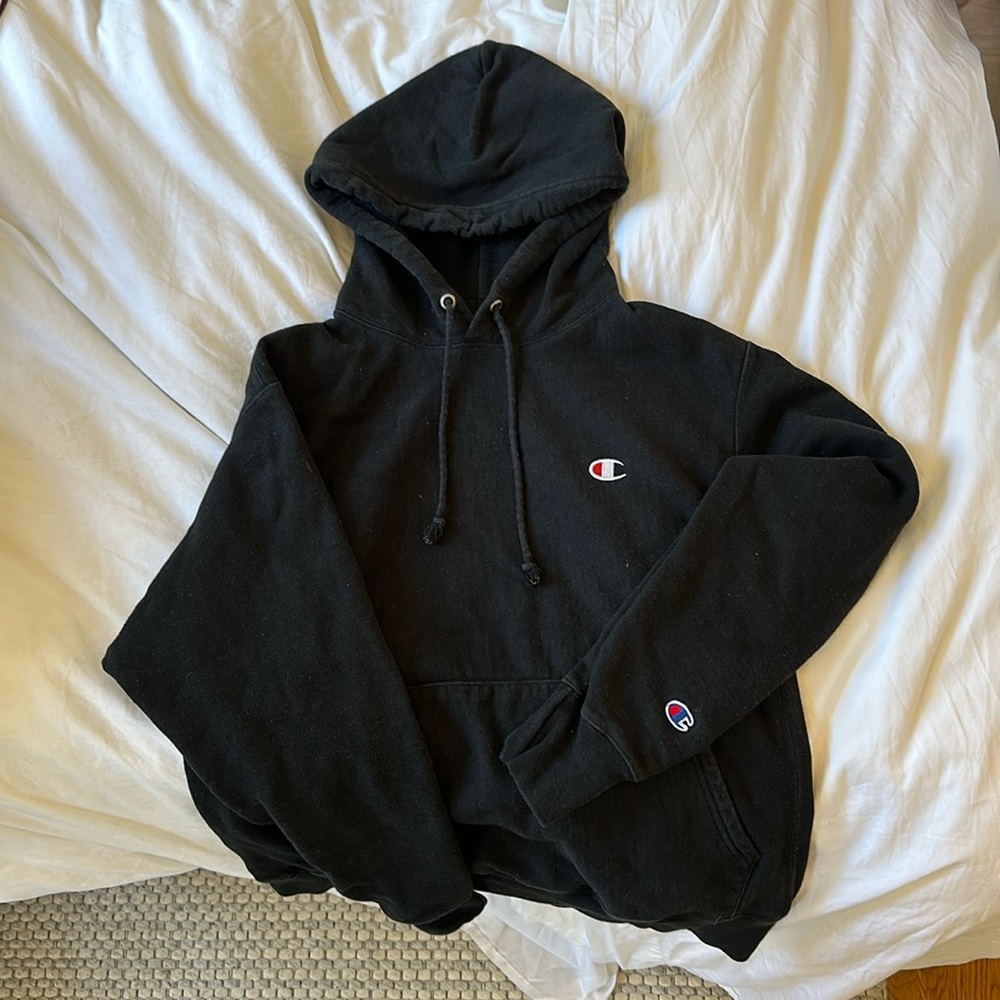 Black Champion Reverse Weave Hoodie- Size M